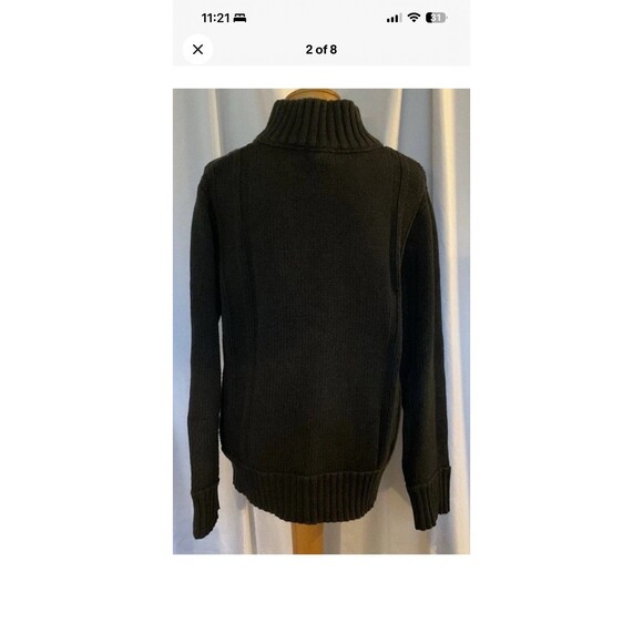 L.L.Bean Mens Lg Cotton-Wool Fisherman Knit Sweater Button-Mock Neck Black/Gray - Picture 2 of 8